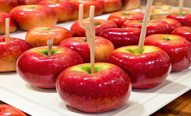 "Costco caramel apples on display"