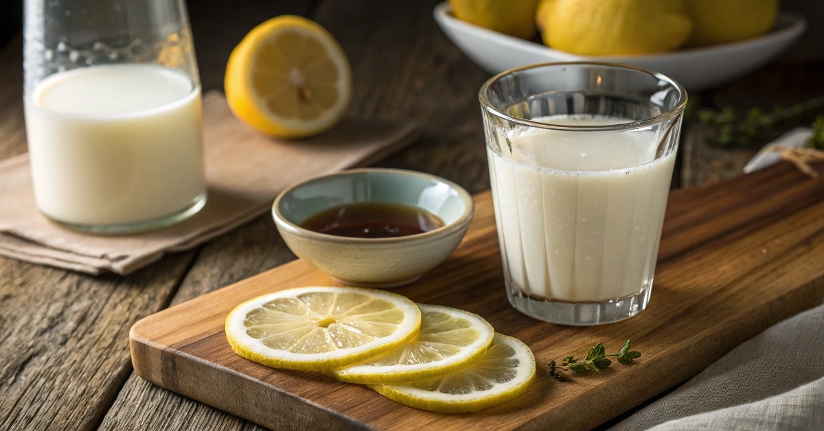 Homemade buttermilk with lemon and vinegar