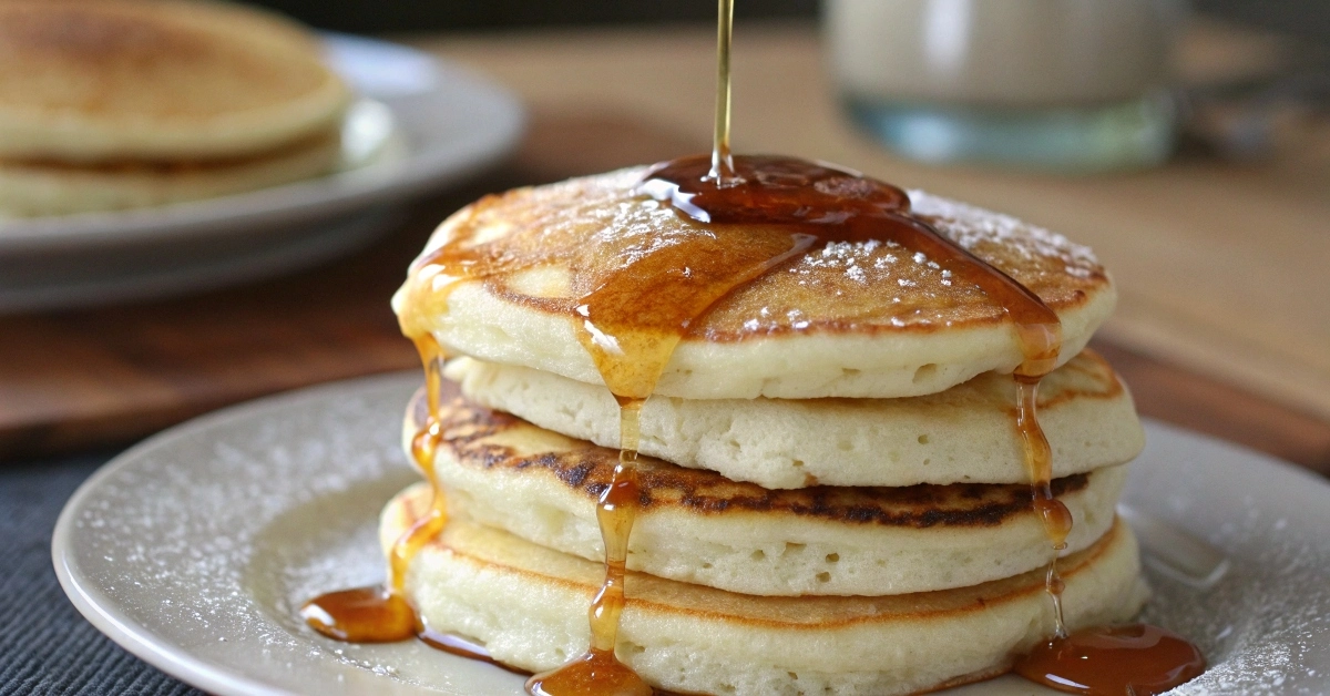 Fluffy buttermilk pancakes with syrup