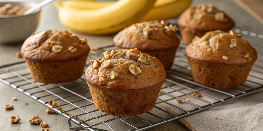 Buckwheat banana muffins cooling on a rack