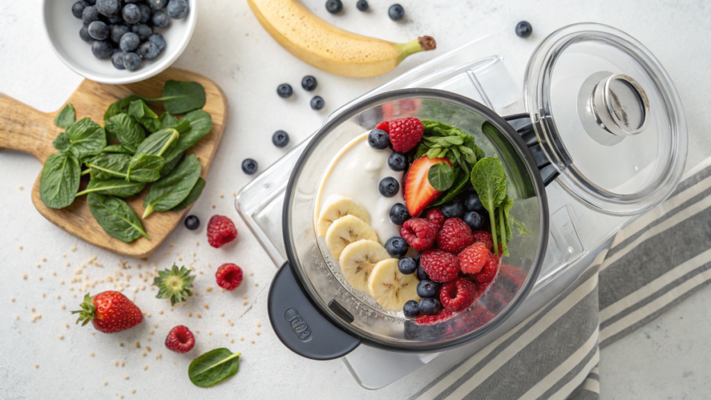 Coconut milk smoothie ingredients in blender