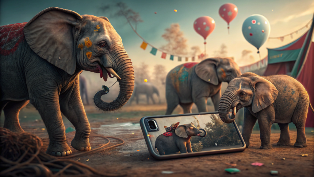 Examples of viral AI brainrot elephant creations