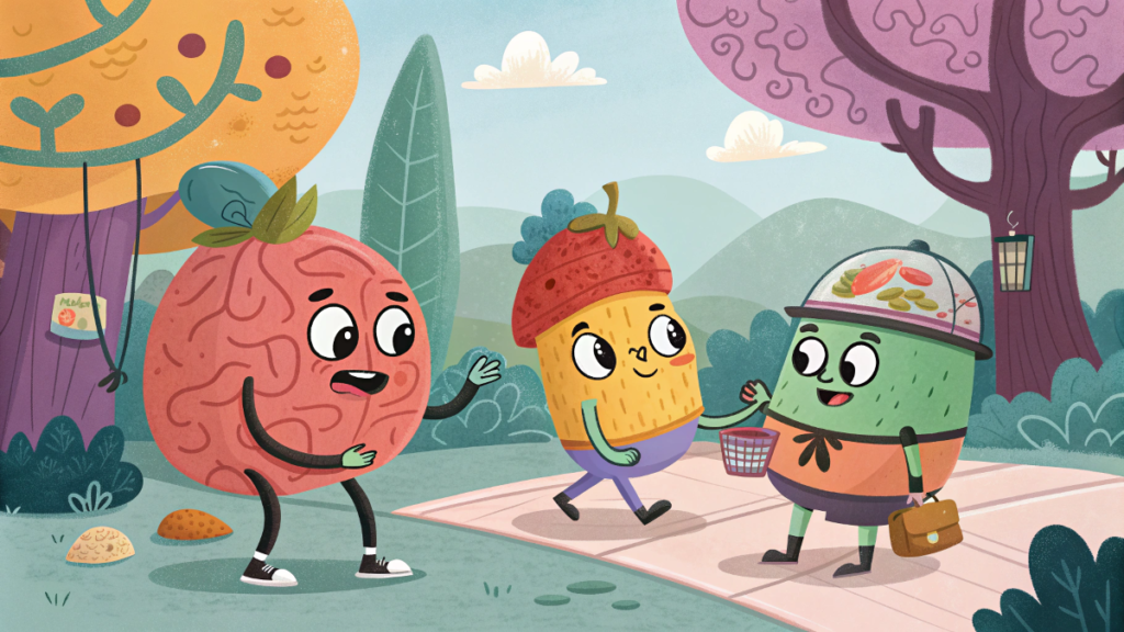 Group of Italian brainrot characters in absurd scenarios