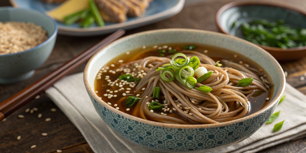 Japanese soba noodles in broth